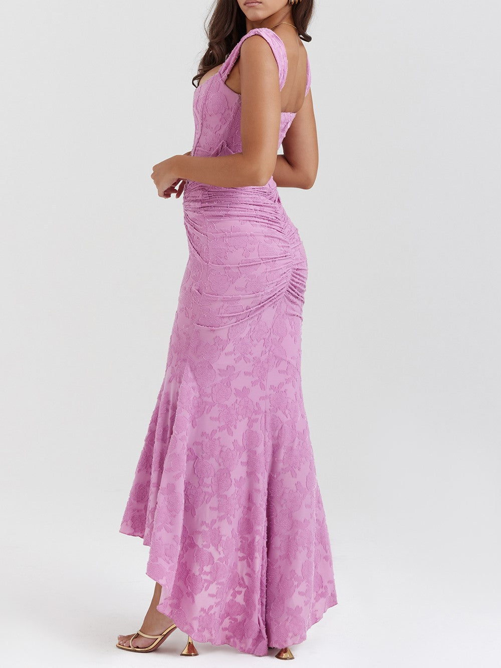 Elegant Rose Pink Floral Maxi Dress by Cesca