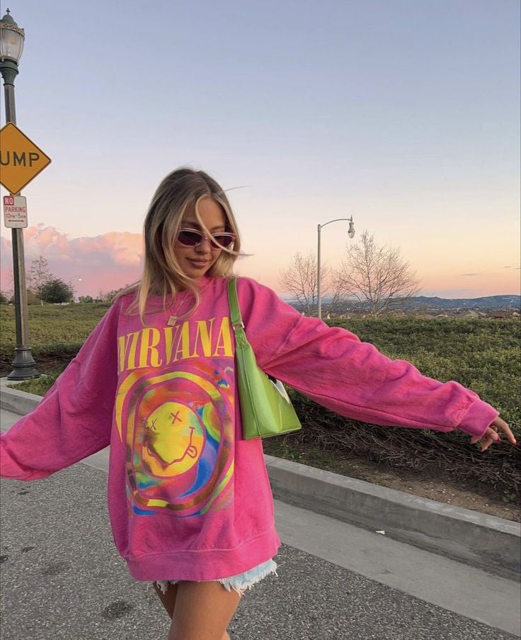 Nirvana Retro Smiley Face Sweatshirt – Embrace the Vibe!